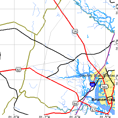 Zip code 31523 close-up map