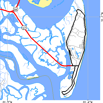 Zip code 31527 close-up map