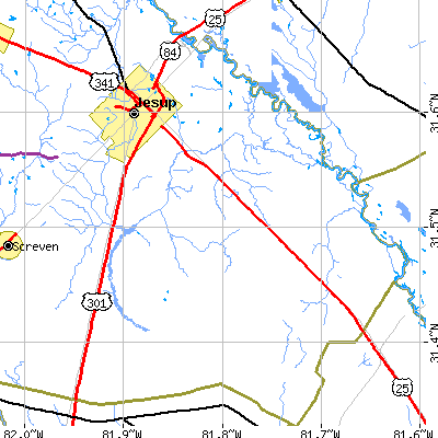Zip code 31546 close-up map