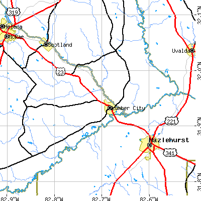 Zip code 31549 close-up map