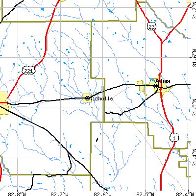 Zip code 31554 close-up map