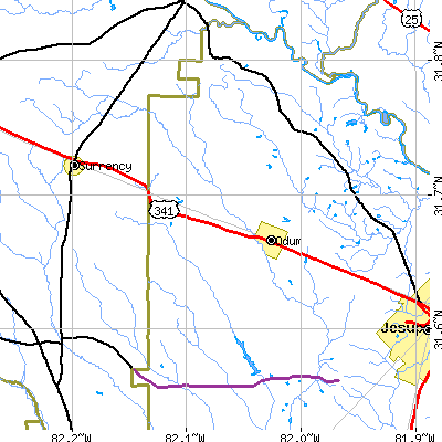 Zip code 31555 close-up map