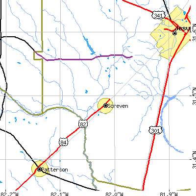 Zip code 31560 close-up map