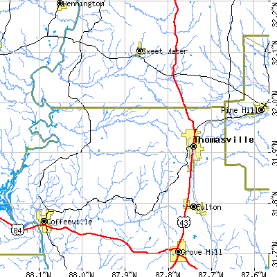 Zip code 36784 close-up map