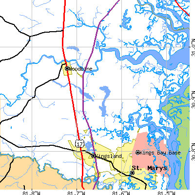 Zip code 31569 close-up map