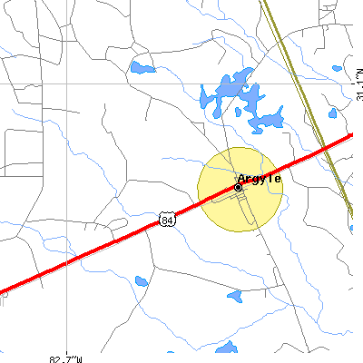 Zip code 31623 close-up map