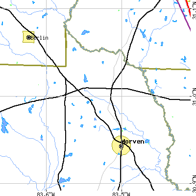 Zip code 31625 close-up map