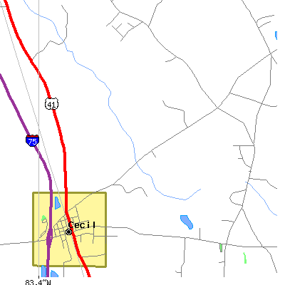 Zip code 31627 close-up map