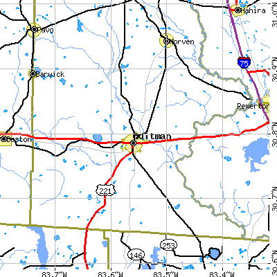Zip code 31643 close-up map