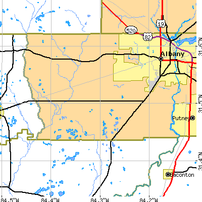 Zip code 31707 close-up map