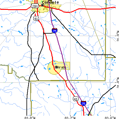 Zip code 31712 close-up map