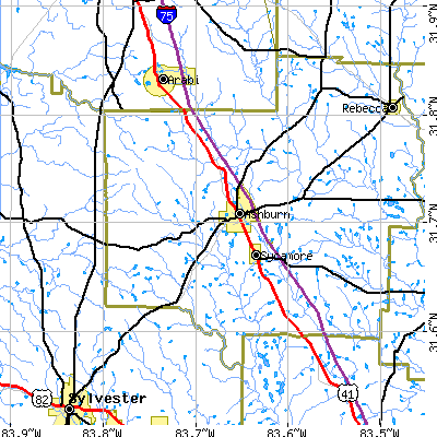 Zip code 31714 close-up map