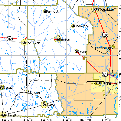 Zip code 31742 close-up map
