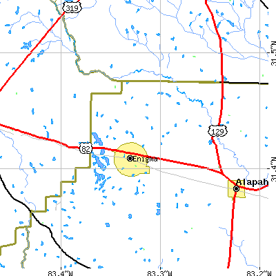 Zip code 31749 close-up map