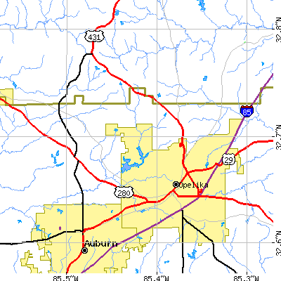 Zip code 36801 close-up map