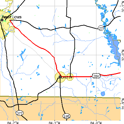 Zip code 31764 close-up map