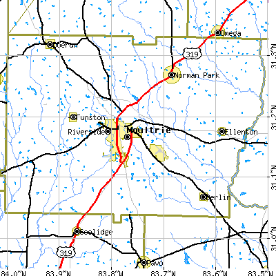 Zip code 31768 close-up map