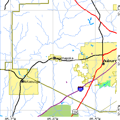 Zip code 36832 close-up map