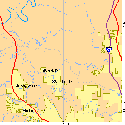 Zip code 35117 close-up map