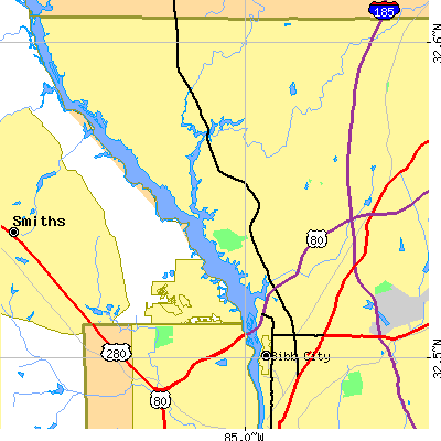 Zip code 31904 close-up map