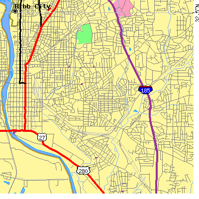 Zip code 31906 close-up map