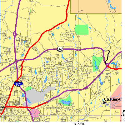 Zip code 31909 close-up map
