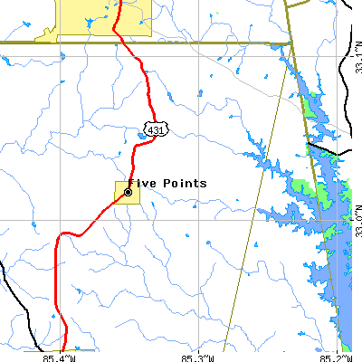 Zip code 36855 close-up map