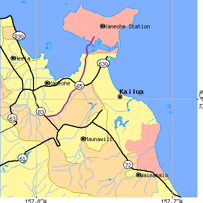 Zip code 96734 close-up map