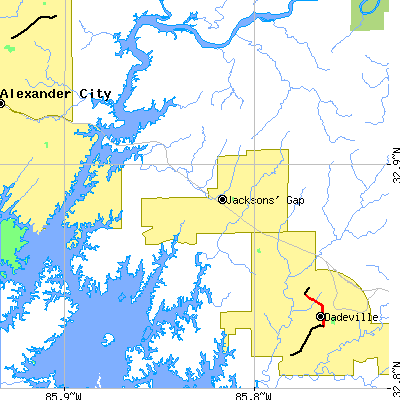 Zip code 36861 close-up map