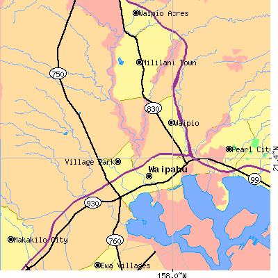 Zip code 96797 close-up map