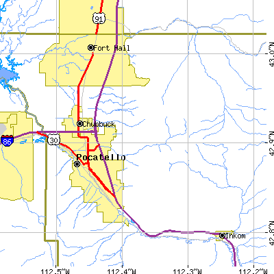 Zip code 83201 close-up map