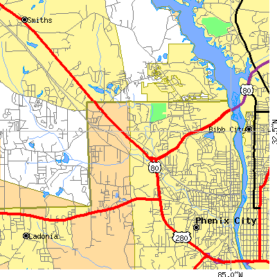 Zip code 36867 close-up map