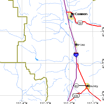 Zip code 83214 close-up map