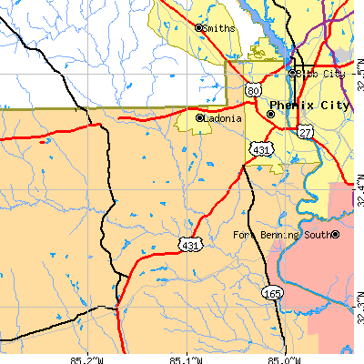 Zip code 36869 close-up map