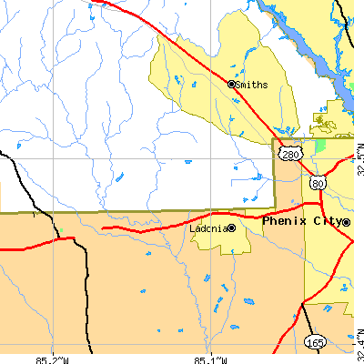 Zip code 36870 close-up map