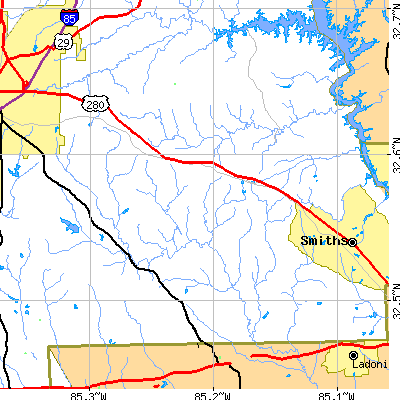 Zip code 36874 close-up map