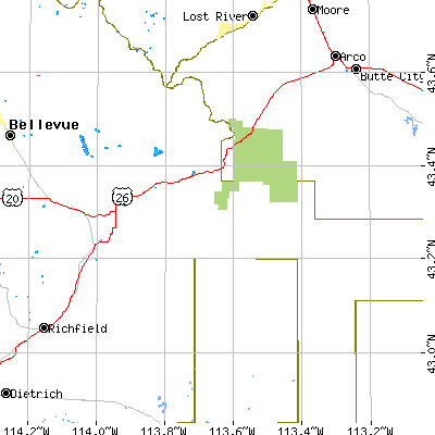 Zip code 83320 close-up map