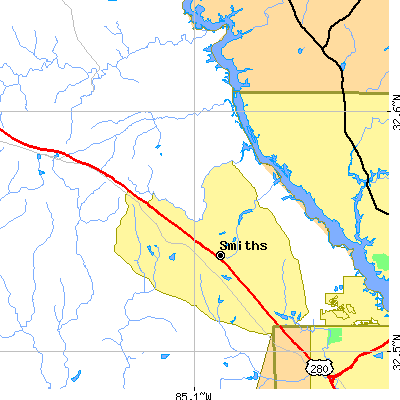 Zip code 36877 close-up map