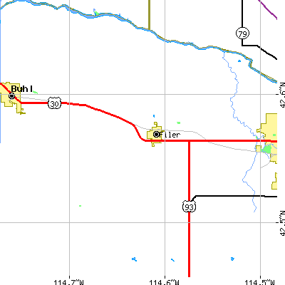 Zip code 83328 close-up map