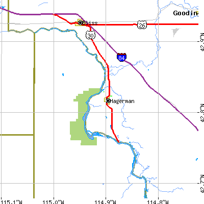 Zip code 83332 close-up map