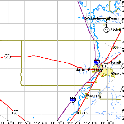 Zip code 83402 close-up map