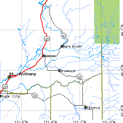 Zip code 83420 close-up map
