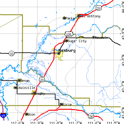 Zip code 83440 close-up map