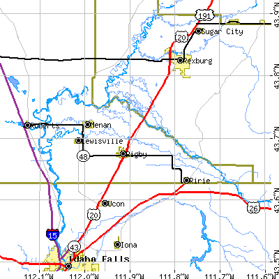 Zip code 83442 close-up map