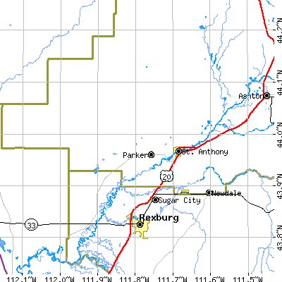 Zip code 83445 close-up map