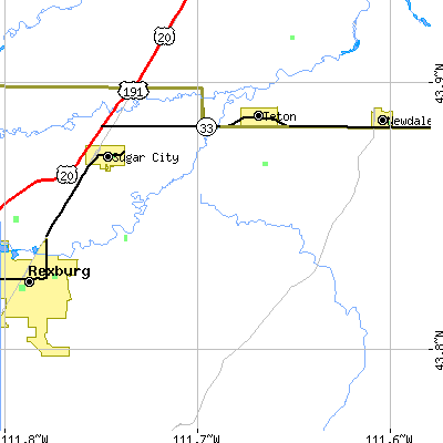 Zip code 83448 close-up map
