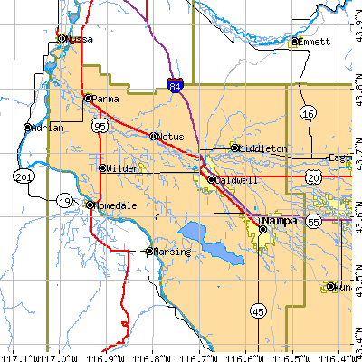 Zip code 83607 close-up map