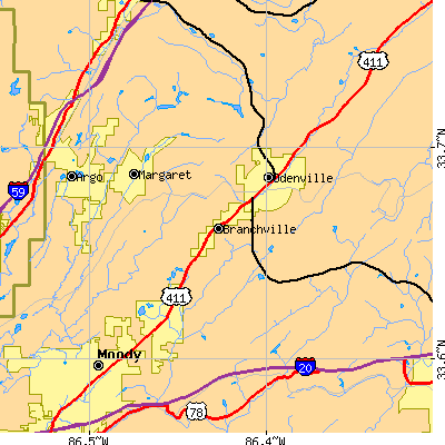 Zip code 35120 close-up map