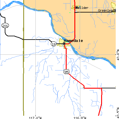 Zip code 83628 close-up map