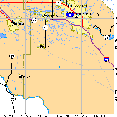 Zip code 83634 close-up map